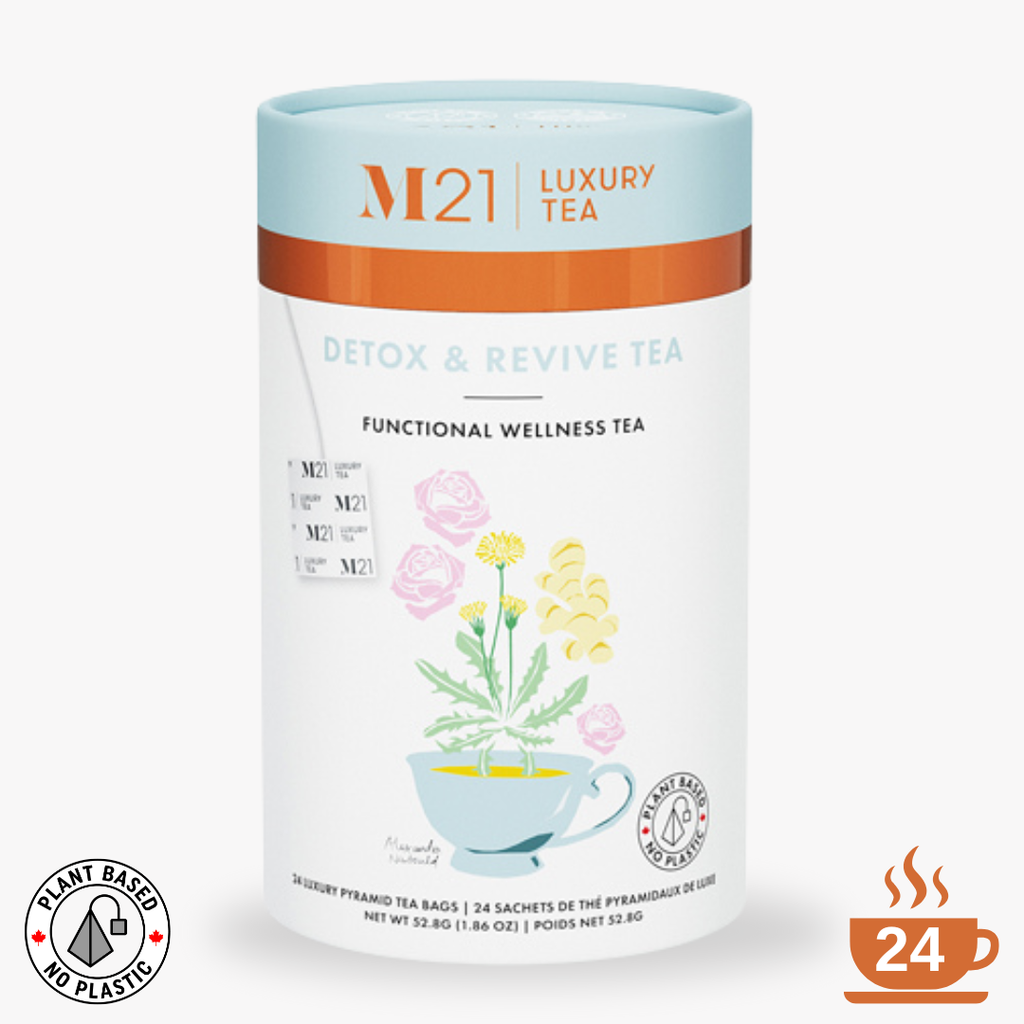 M21 Luxury Tea packaging with floral design on a white background